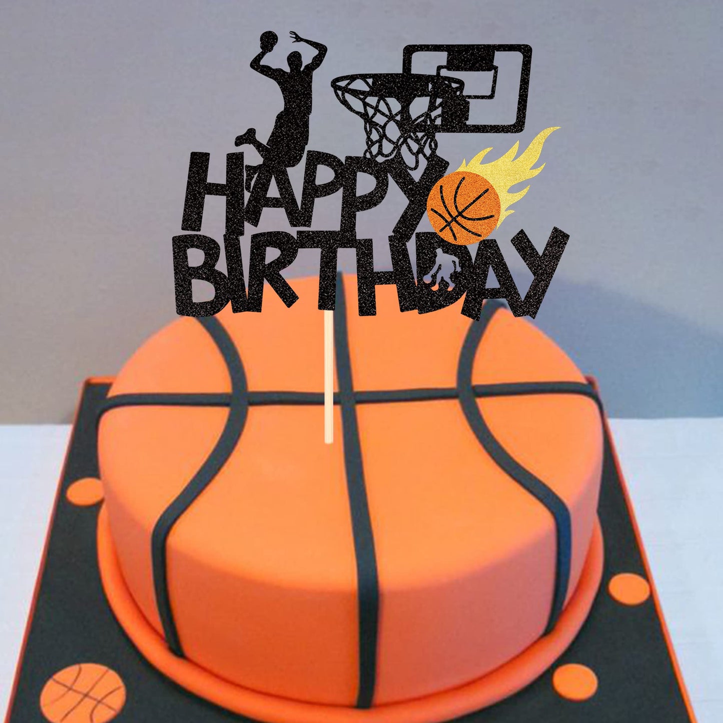 YCTHUNFISH Basketball Cake Topper - Glitter NBA Fan Theme - Small - Basketball-1
