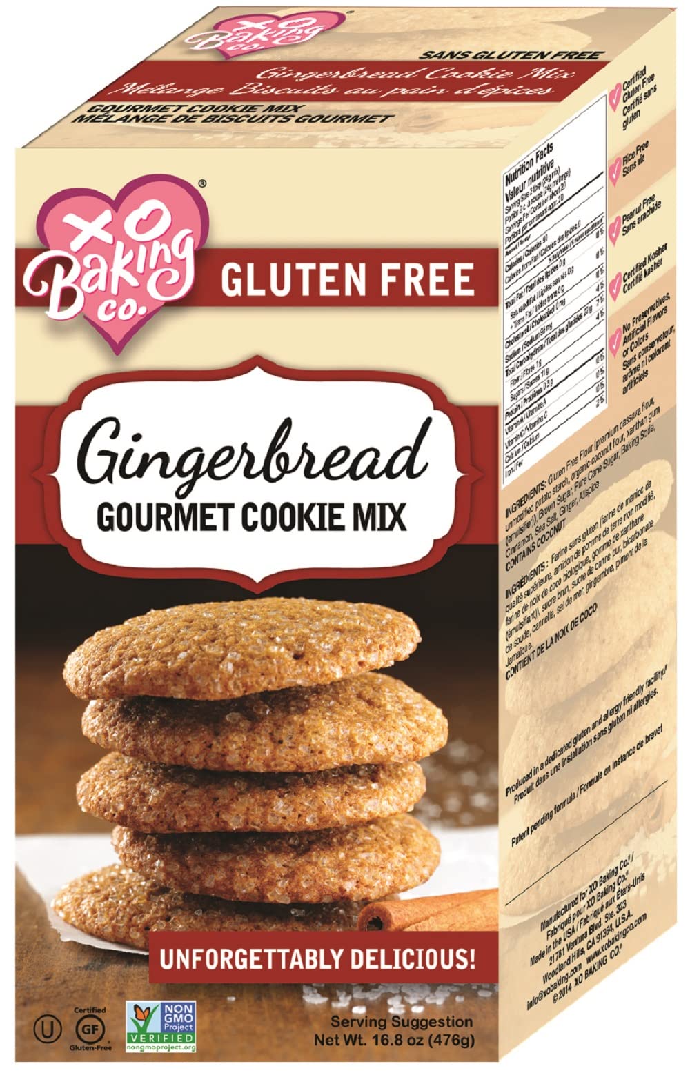 XO Baking Co. Gluten Free Gingerbread Gourmet Cookie Mix; Non-GMO; Kosher; Rice Free; Dairy Free; Soy Free; Peanut Free; No Pres