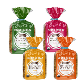 Young Kobras Organic, Gluten-Free Sampler Pack Sourdough Bread 22oz (4-pack) - Allergen Friendly, Vegan, Gum-Free, Simple Ingred