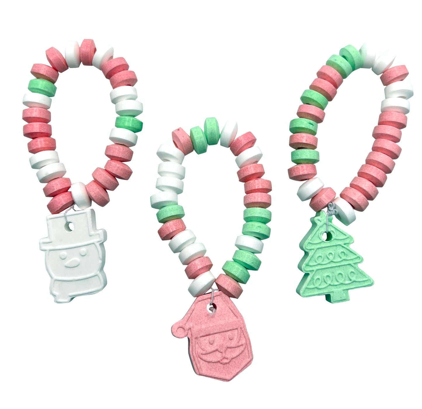 Christmas Candy - 24 Holiday Themed Candy Bracelet Stocking Stuffers Individually Wrapped Bulk - Santa, Christmas Tree, Snowman 