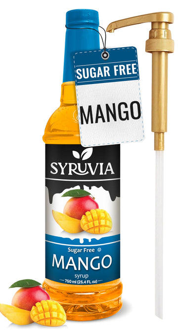 Syruvia Sugar Free Mango Syrup With Syrup Pump Dispenser - Mango Syrup Flavor, 25.4 fl oz - Perfect for Cocktails, ice Tea, Dess