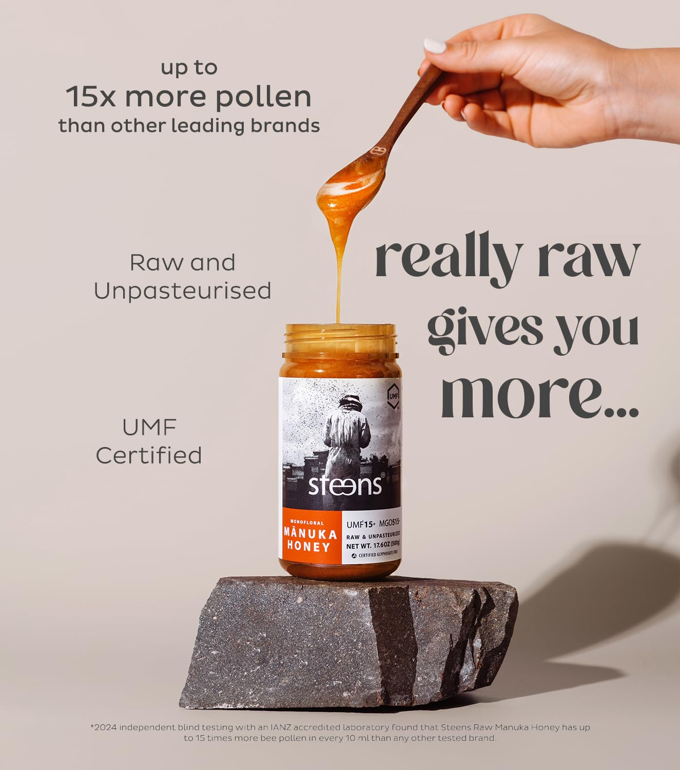 Steens Manuka Honey - MGO 515+ - Pure & Raw 100% Certified UMF 15+ Manuka Honey - Bottled and Sealed in New Zealand - 17.6 oz