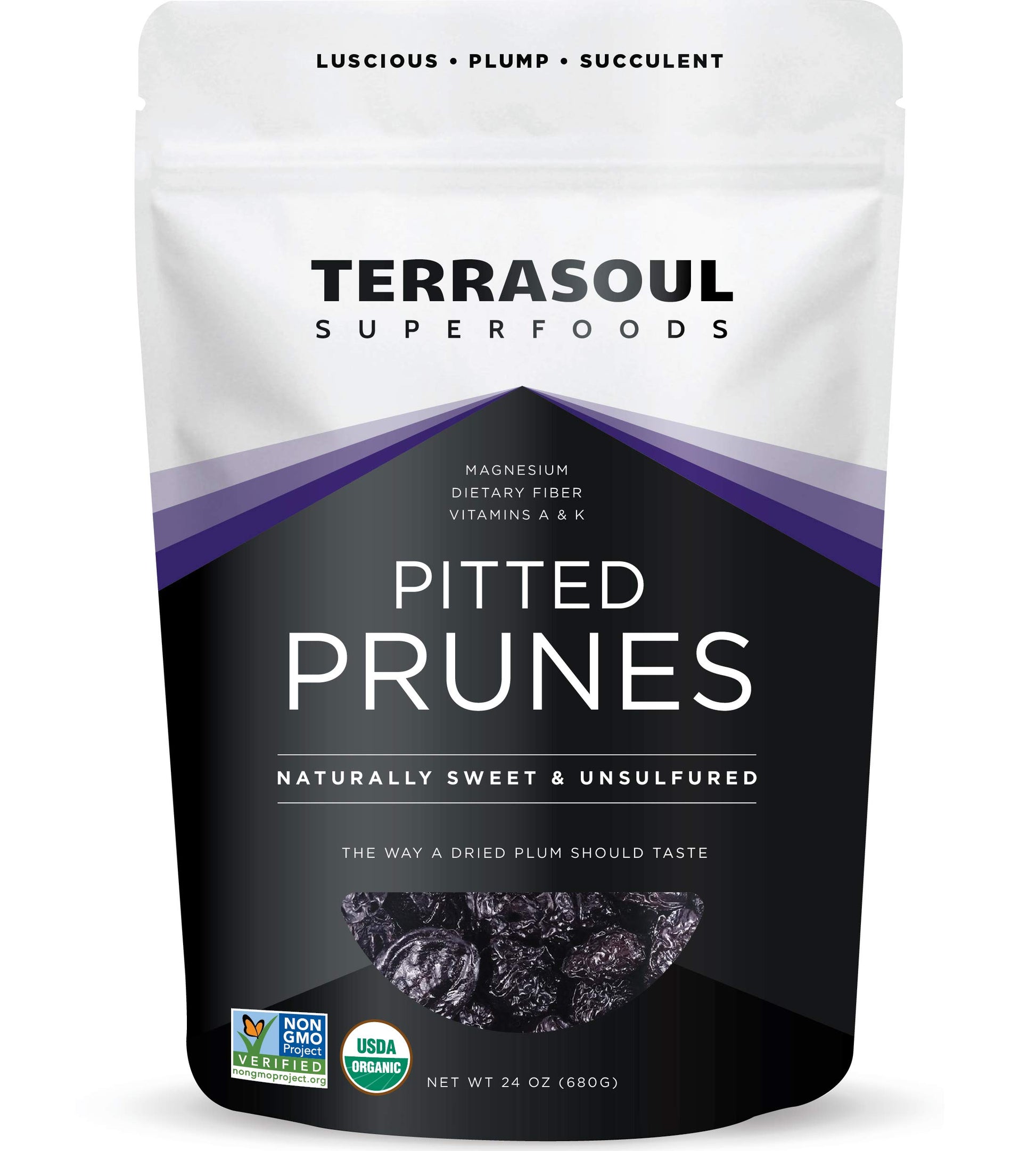 Terrasoul Superfoods Organic Dried Plums Pitted Prunes, 1.5 Lbs - Fiber | Vitamin K | Preservative Free