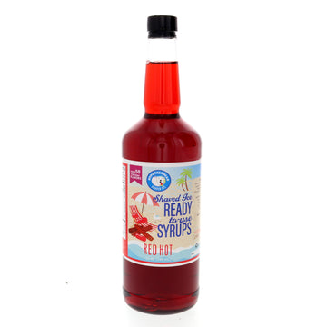 Hypothermias Shaved Ice & Snow Cone Syrup - BPA-Free Plastic Bottle Quart (32 Fl. Oz) - Red Hot - Non-GMO 100% Pure Cane Sugar, 