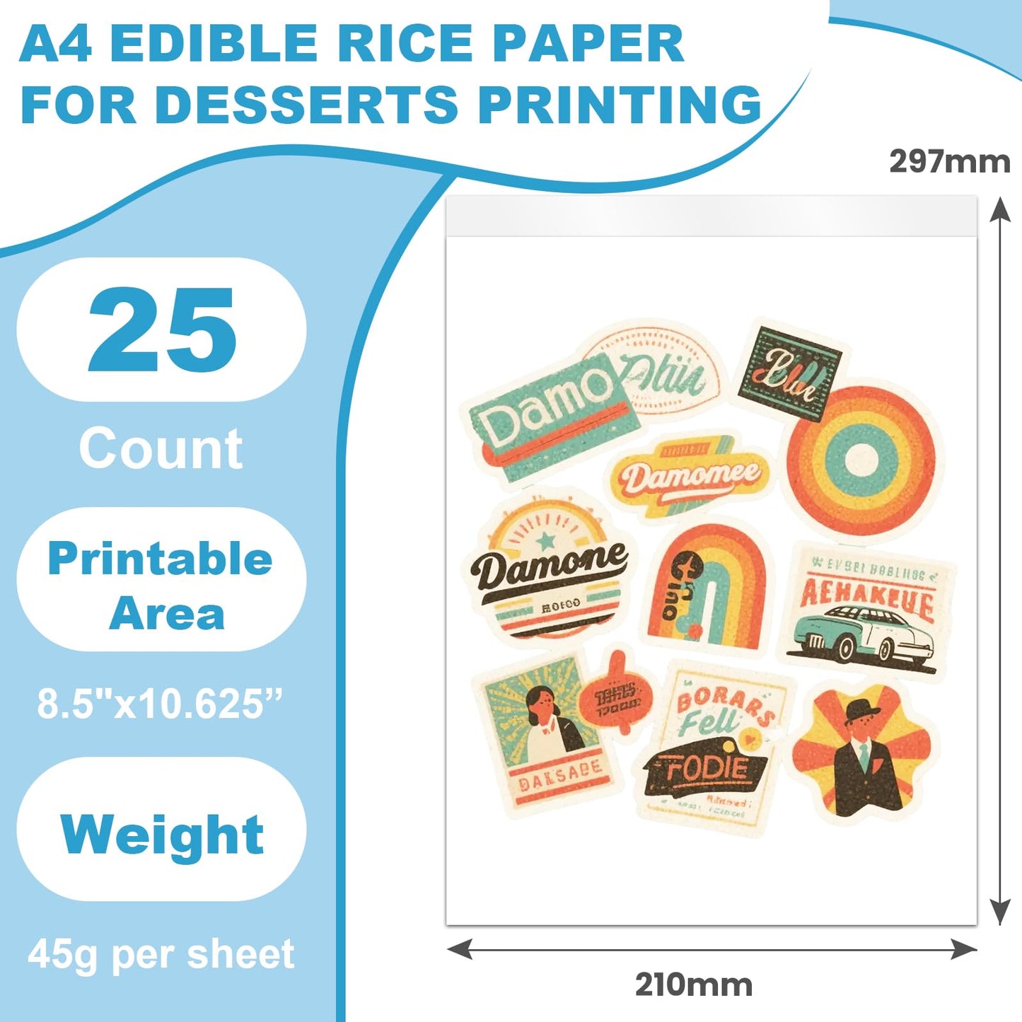 PatiFrussa 25 Count Edible Paper A4 11.7 x 8.3 Printable Frosting Sheets for Edible Printer  Icing Sheets for Cakes  Cupcakes  and Cookies  Professional Edible Image Paper