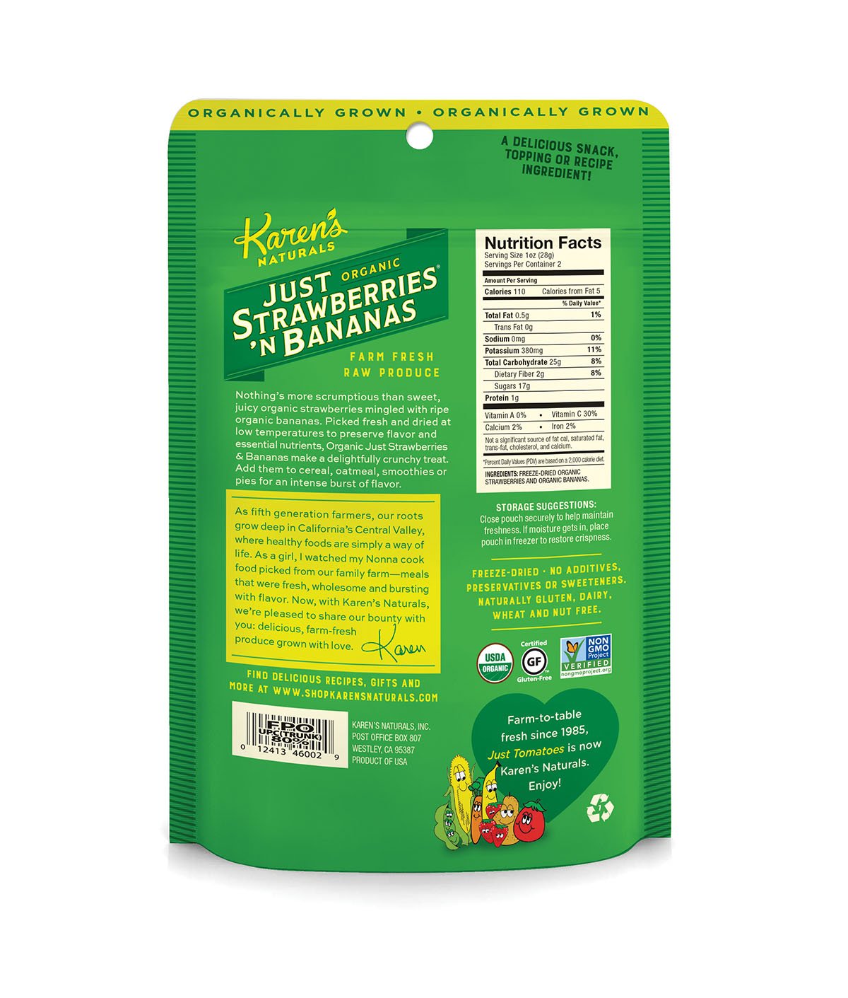 Karen'S Naturals Organic Just Strawberries And Bananas, 2-Ounce Package (Pack Of 6) (Packaging May Vary)