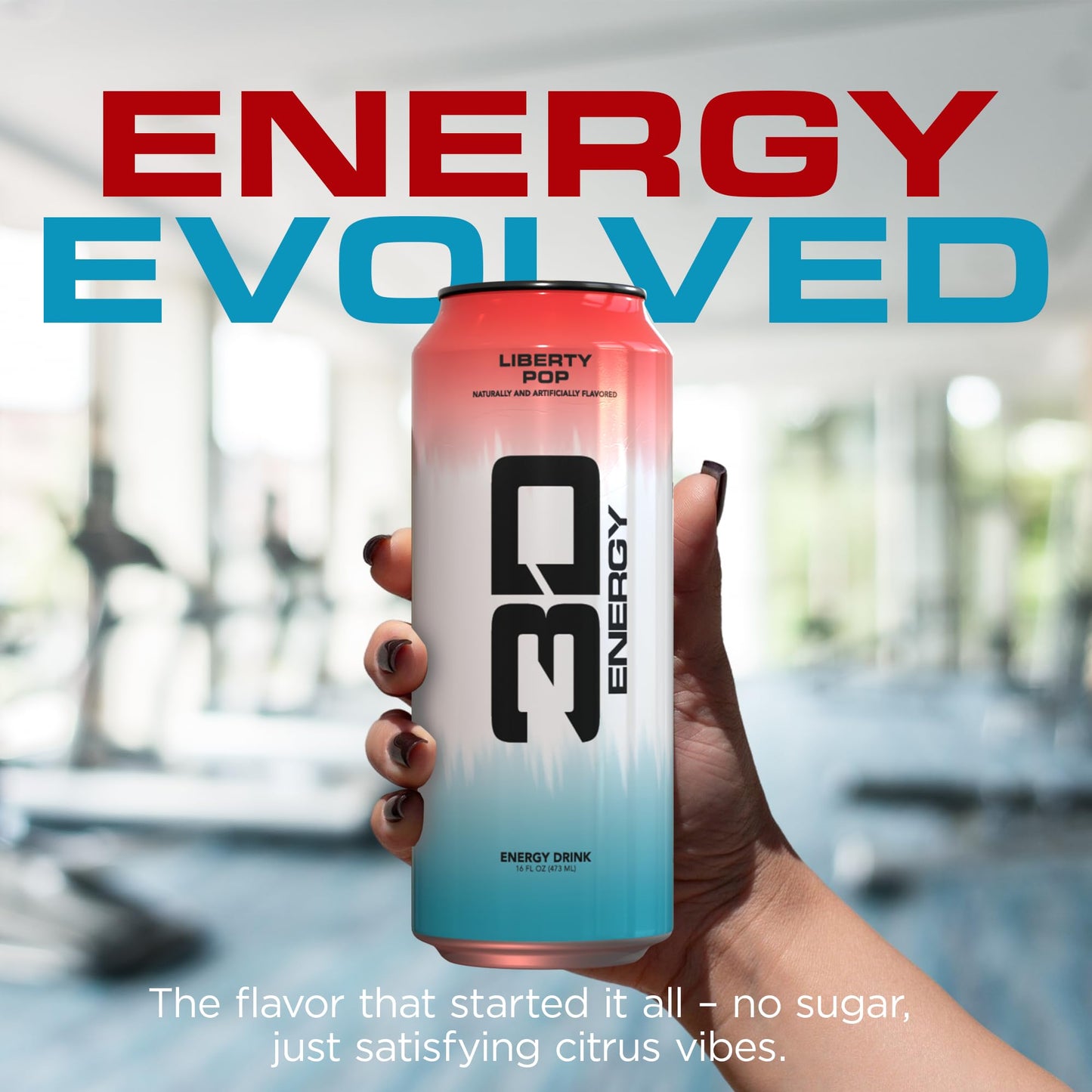 3D Energy Drink - Sugar Free  200mg Caffeine  Pre Workout  Taurine  L-Carnitine  Lightly Carbonated  16oz Cans  12 Pack - Liberty Pop