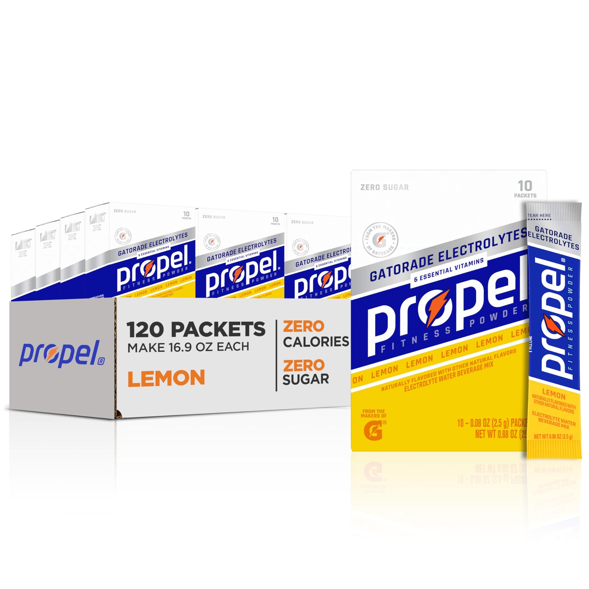 Propel Electrolyte Enhanced Water Drink Mix Powder Packets, Lemon, Zero Calorie & Zero Sugar Hydration with Electrolytes and Vit