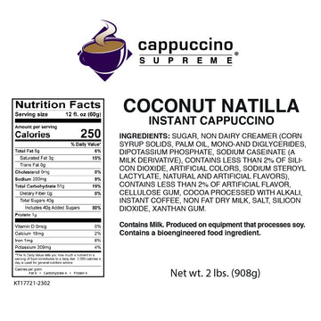 Cappuccino Supreme Coconut Natilla 2 Lb Bag Instant Cappuccino Mix