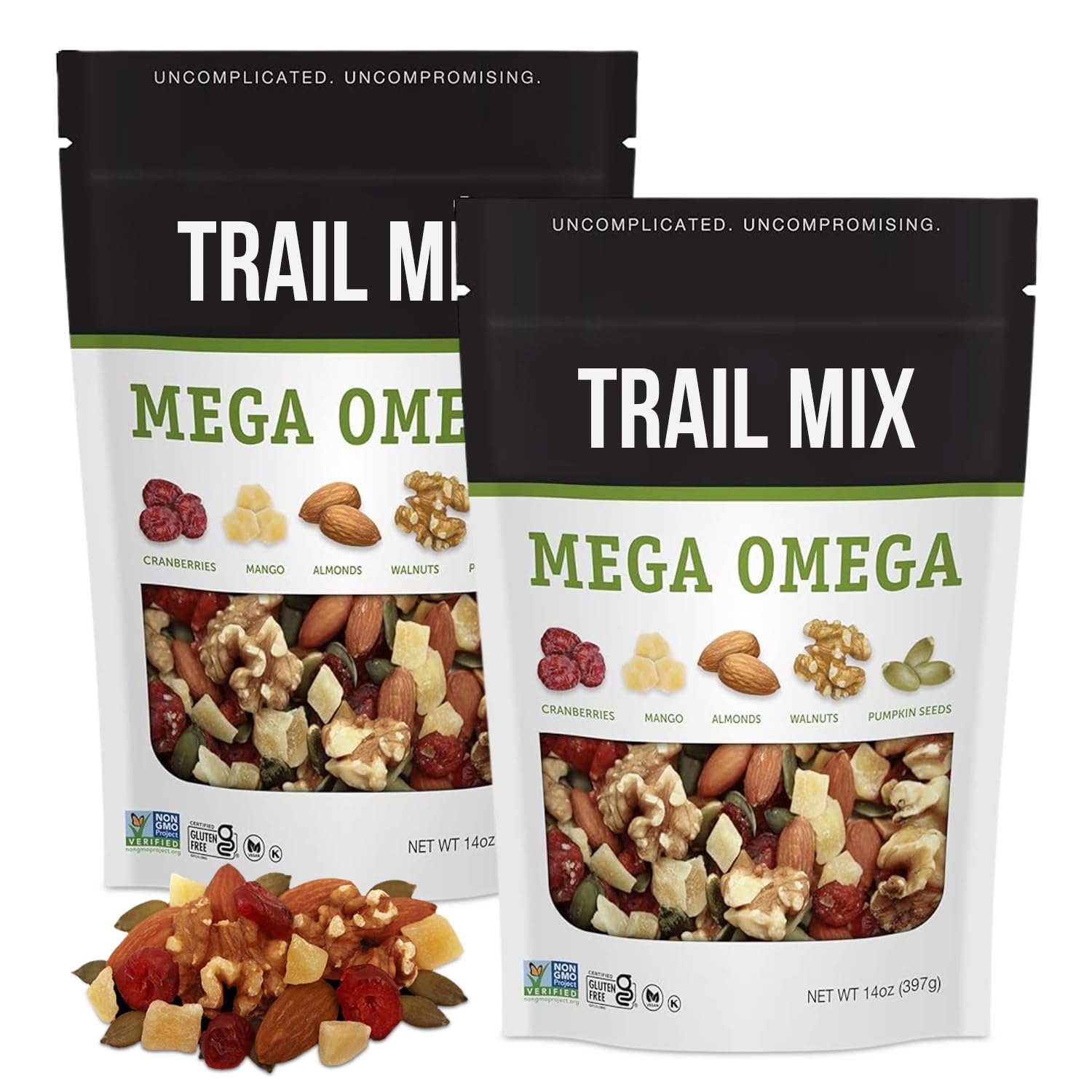 Generic Trail Mix Individual Packs - 2-Piece Mega Omega, Vegan, Non-GMO, 19.6 x 7.8 x 22.5 cm, Great for Snacking On The