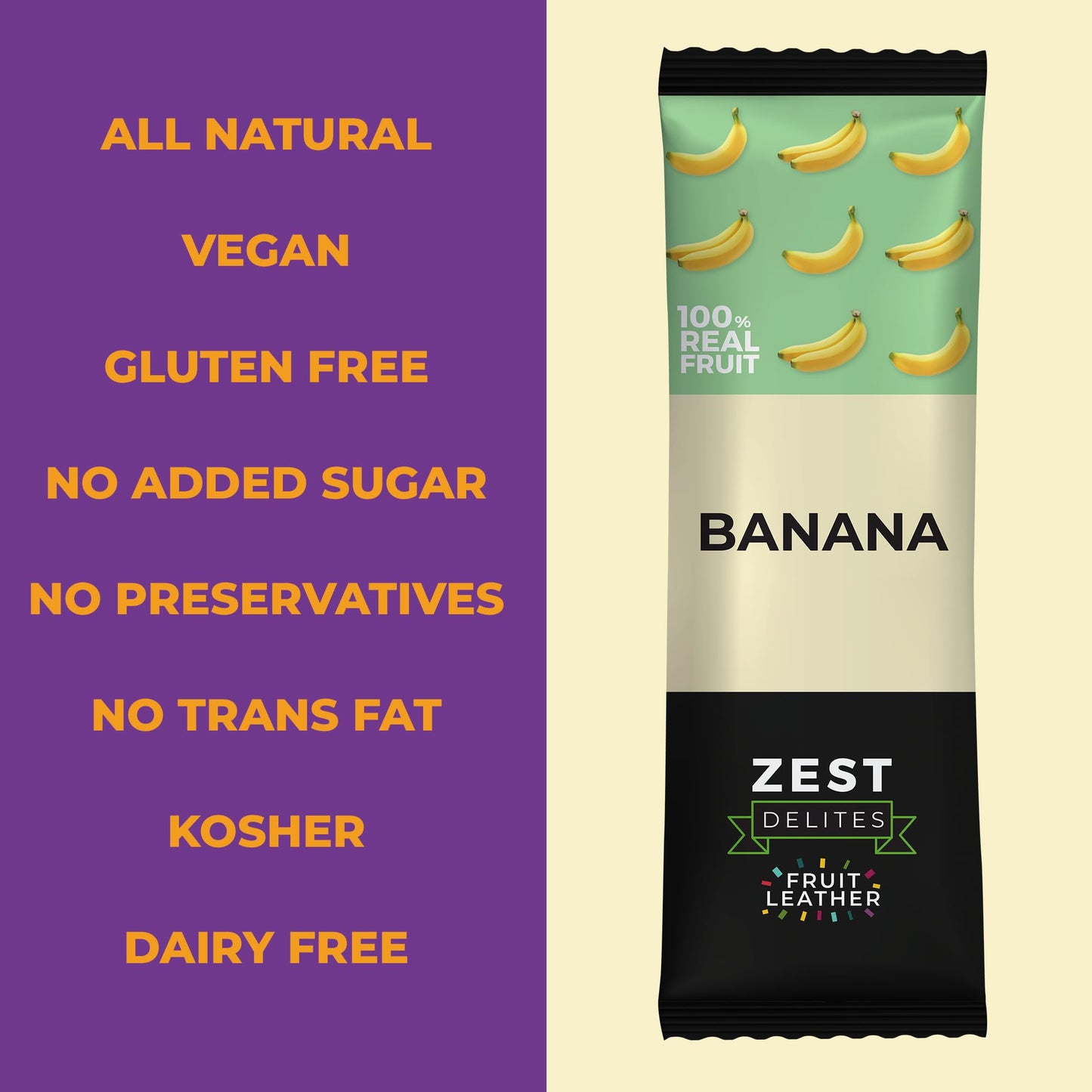 Fruit Snacks by Zest Delites, Fruit Leather, Banana Fruit Bars, Healthy Snacks for Adults, Dried Fruit No Sugar Added, Apple-Bas