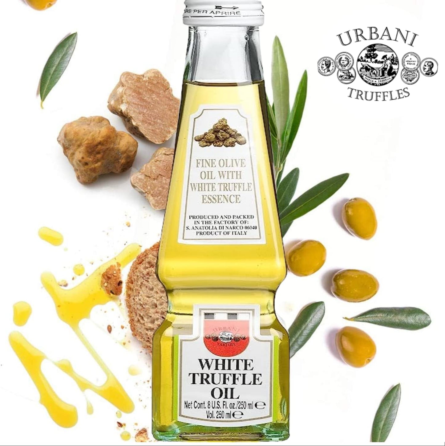 Urbani Truffles Natural White Truffle Oil, All-Natural Vegan Culinary Oil, 1.8 fl oz (55 ml), Perfect for Fish, Salad, Pasta, and Meat