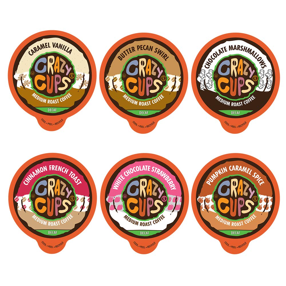 Crazy Cups Flavored Decaf Coffee Variety Pack, Hot Or Iced Coffee For Keurig K Cups Machines, Decaf Variety Pack Coffee In Recyc