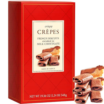 Crepes French Biscuit Gift Box Milk Chocolate Covered Crispy Crepe Cookies | Gourmet European Chocolate Biscuits Cookies In Elegant Packaging | Holiday Treat Christmas Gift