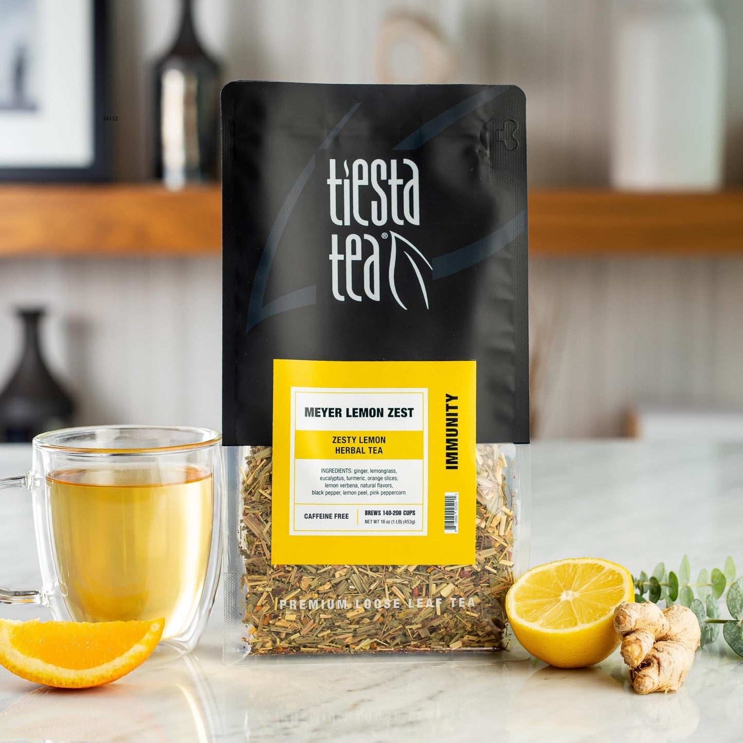 Tiesta Tea Meyer Lemon Zest Herbal Tea, Caffeine-Free, Loose Leaf, 16 oz Bulk Pouch, Brews Up to 200 Cups