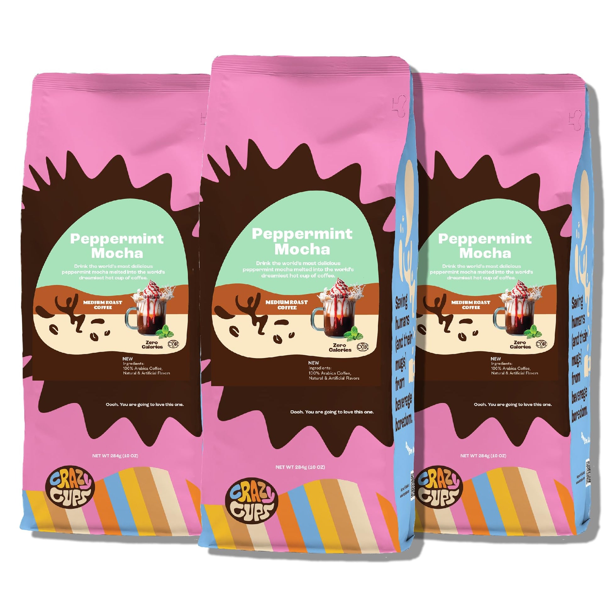 Crazy Cups Flavored Ground Peppermint Coffee, Peppermint Mocha Coffee In 10 Oz Bag, For Brewing Flavored Hot Or Iced Coffee, 3 Pack