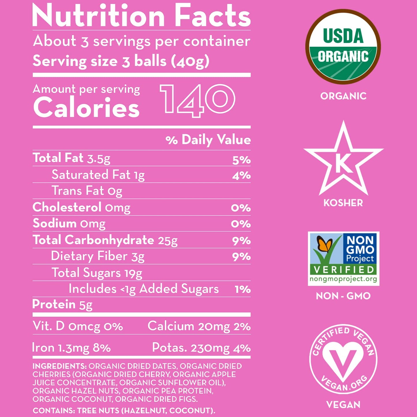 Sunny Fruit 100% Raw Fruit & Nut Snacks, Cherry & Hazelnut, 6-Pack (9 Balls Per Bag) | Healthy, Convenient, On-The-Go Energy Bal