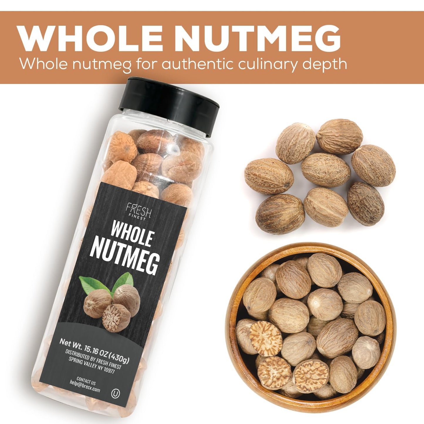 Fresh Finest Whole Nutmeg 15.16Oz - Premium Quality Whole Nutmeg - All-Natural, Non-Gmo, Gluten-Free, Kosher - Perfect For Bakin