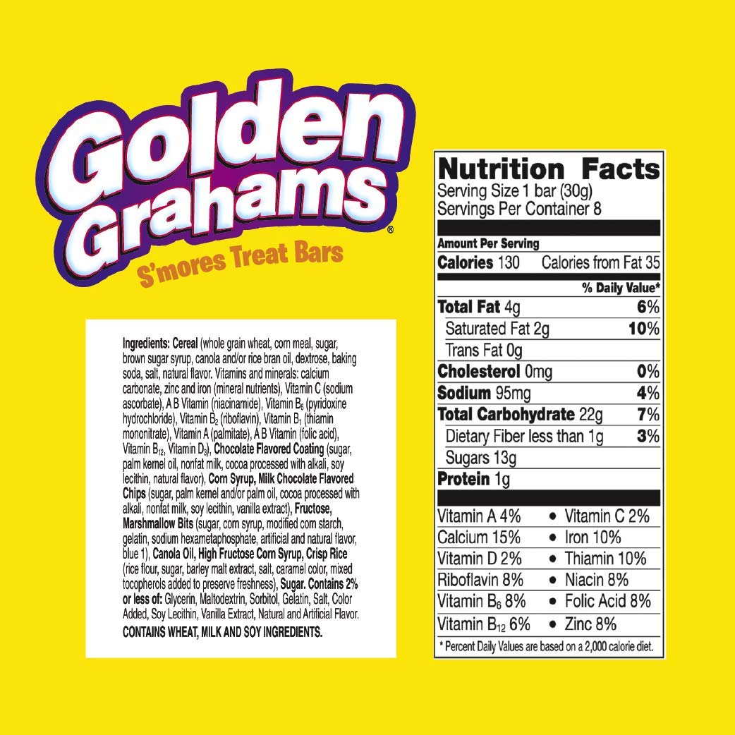 Golden Grahams Breakfast Cereal Treat Bars, S'Mores, Snack Bars, 8 Ct