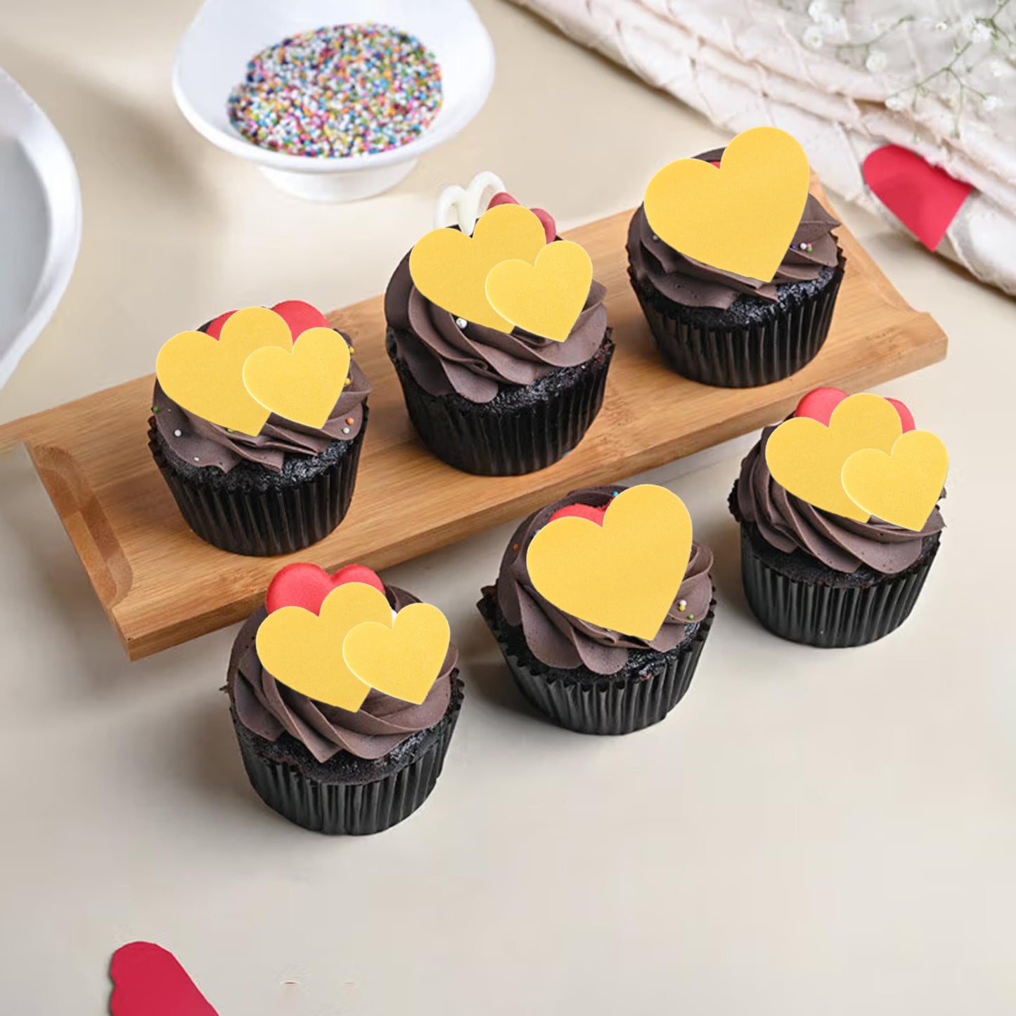 60 Pcs Edible Heart Cupcake Toppers Wafer Paper Sweet Love Heart Cake Decorations Edible Wedding Engagement Cupcake Picks For Va