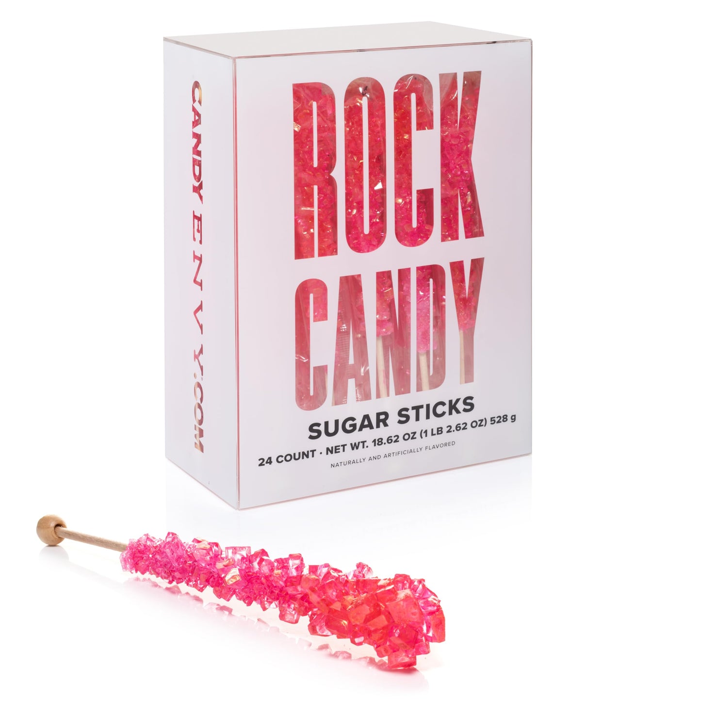 Pink Rock Candy Sugar Sticks - Cherry Flavored - 24 Individually Wrapped Pink Candy