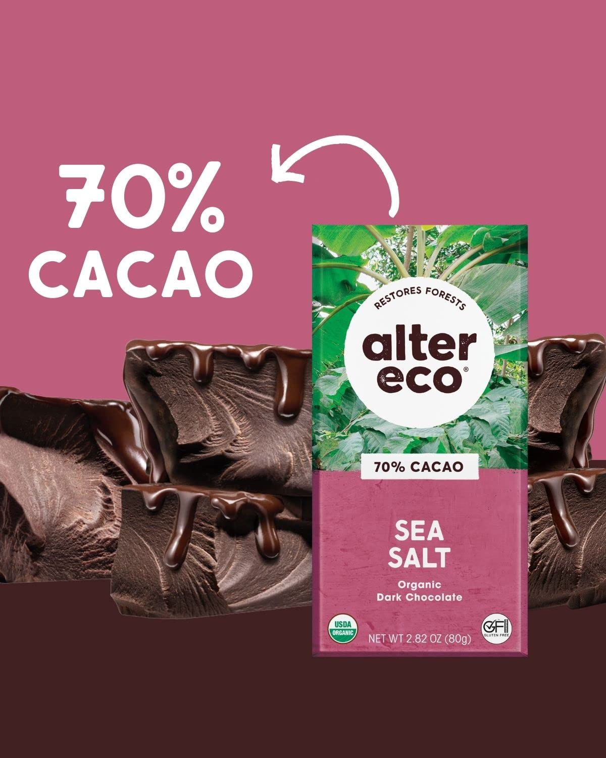 Alter Eco | Dark Chocolate Bars | Pure Dark Cocoa, Fair Trade, Organic, Non-Gmo, Gluten Free (6-Pack Dark Sea Salt)