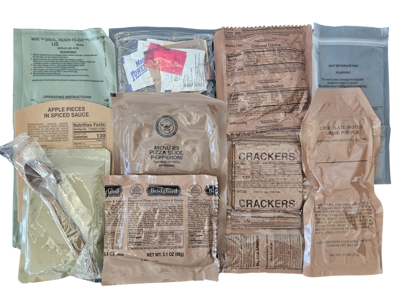 EPIDEMIC PROOF Genuine USGI MRE Meal, Ready to Eat - Pepperoni Pizza, Includes Entree, Snacks, Dessert, Drink Mix, Utensils, Condiments