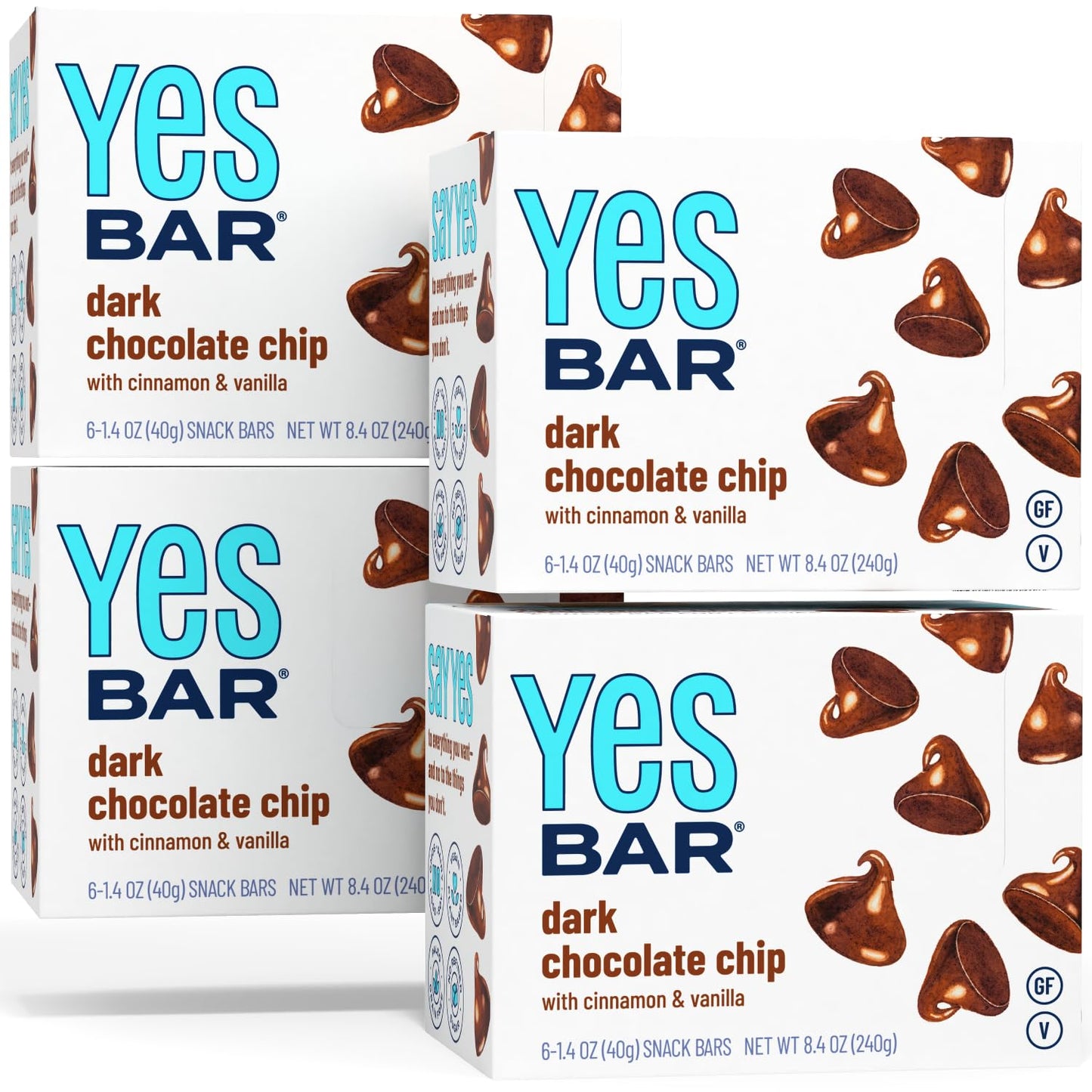 The Yes Bar - Dark Chocolate Chip - Plant Based Protein, Decadent Snack Bar - Vegan, Paleo, Gluten Free, Dairy Free, Low Sugar, 