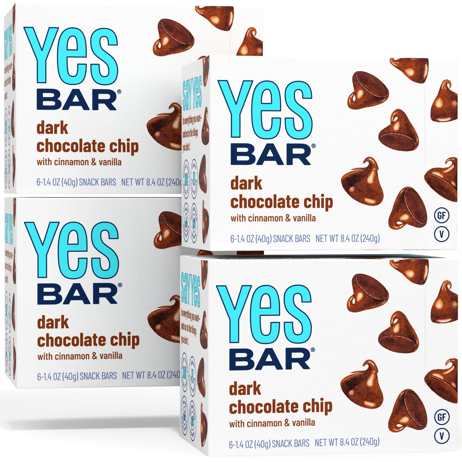 The Yes Bar - Dark Chocolate Chip - Plant Based Protein, Decadent Snack Bar - Vegan, Paleo, Gluten Free, Dairy Free, Low Sugar, 