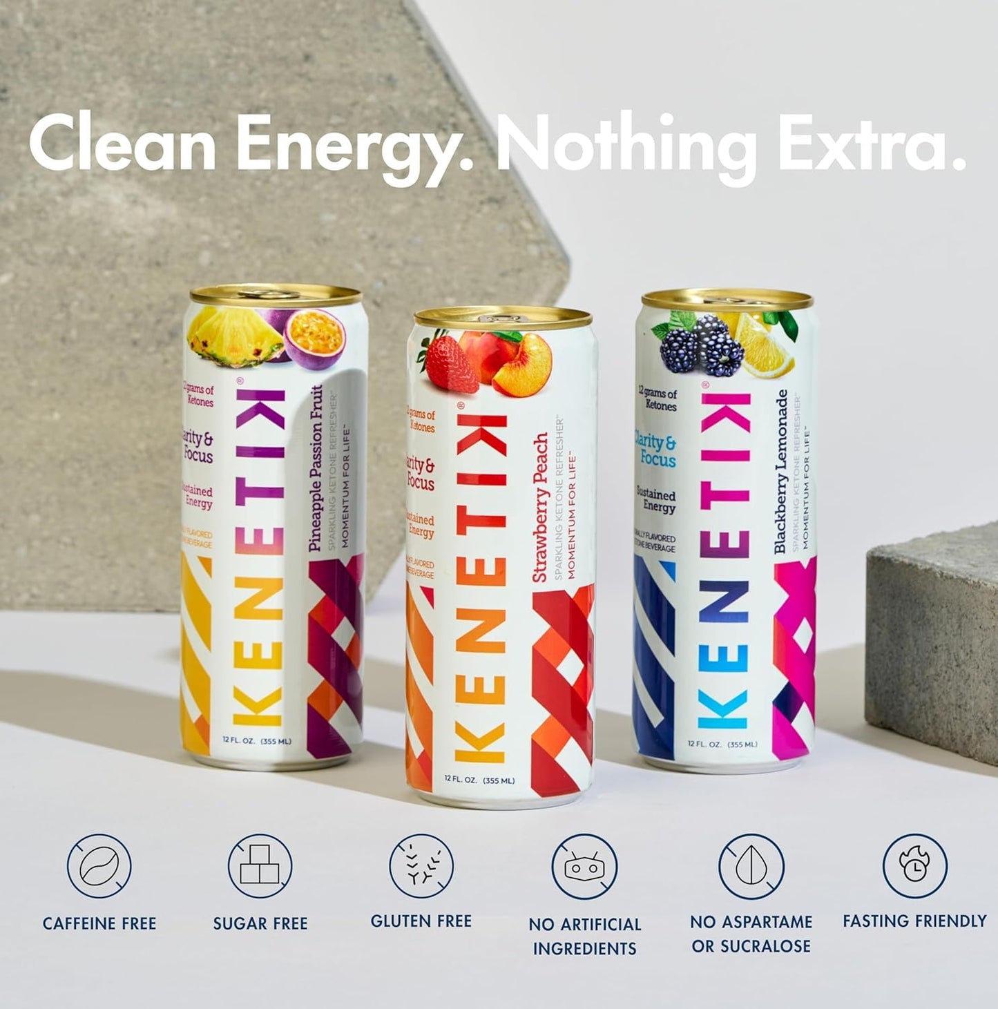 KENETIK Nootropic Ketone Drink  Ketones for Energy & Focus  Caffeine & Sugar Free  High Performance D-BHB Ketone Mix  Fuel w/Zero Crash or Jitters  Ready to Drink - Variety 6 Pk