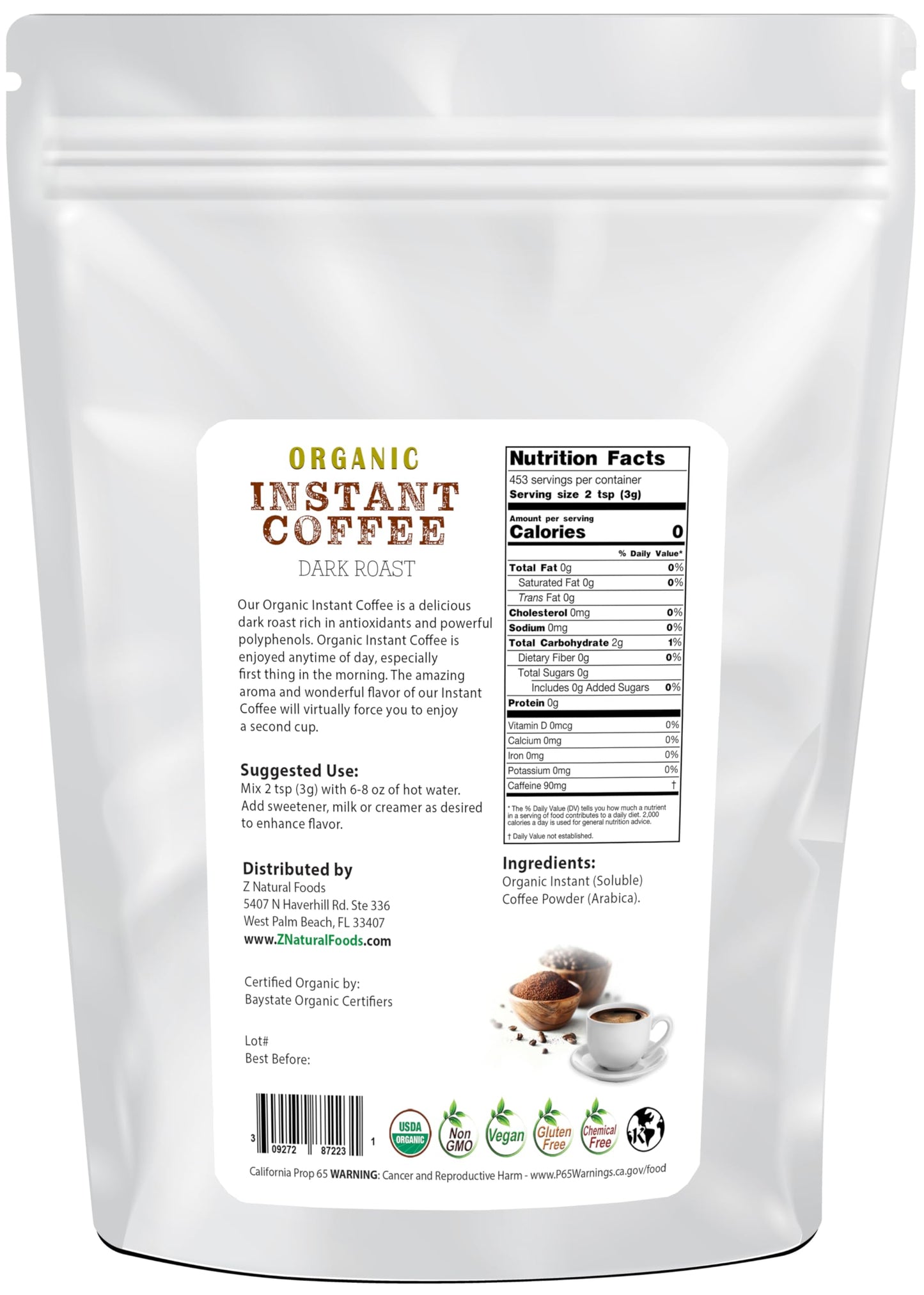 Organic Instant Coffee Powder, Dark Roast Delight, Rich In Immune-Supporting Antioxidants, Boosts Mood, Energy, And Memory, Enjo