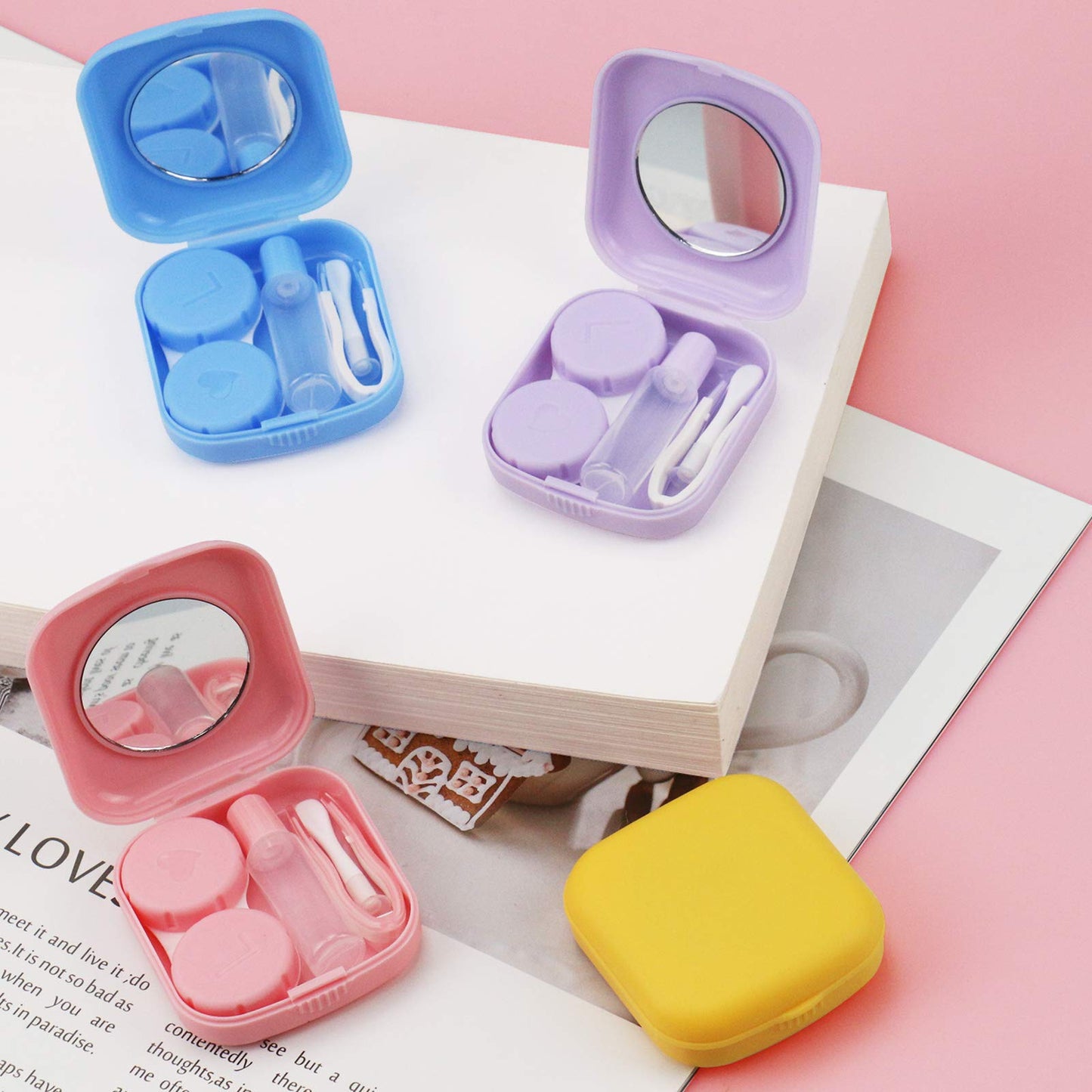 Qvvq 4Pcs Contact Lens Case, Colorful Contact Lens Box Holder Container, Outdoor Mini Contact Lens Soak Storage Kit With Mirror