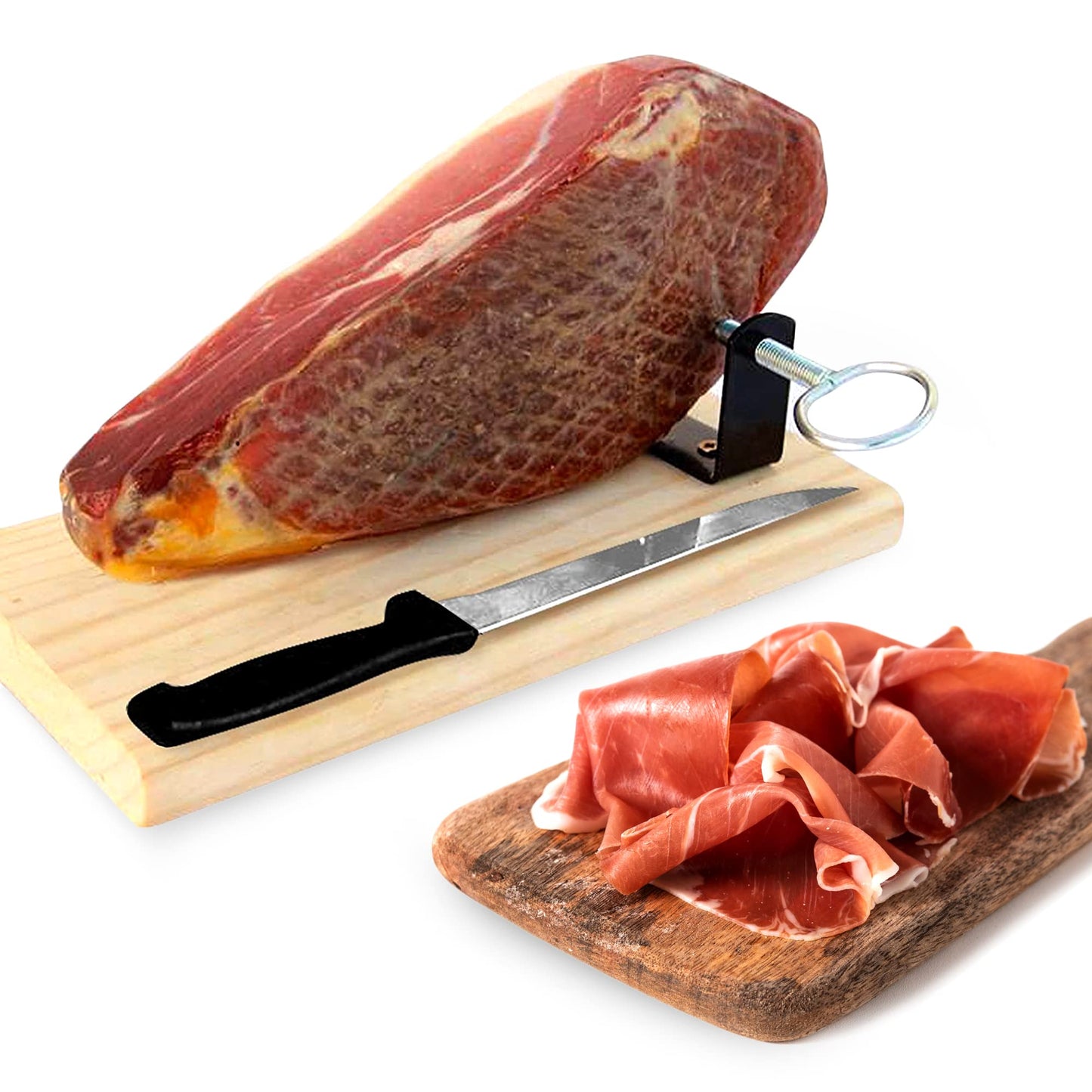Serrano Ham Boneless & Ham Stand - Spanish Jamon Serrano Ideal for Tapas Approx. 1 Kg or 2.2 lb Jamonprive - GMO Free and Gluten