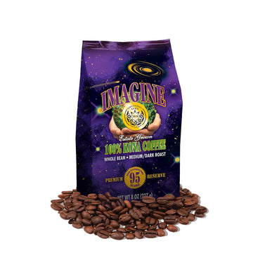 Imagine Kona Organic Coffee Beans | Arabica Kona Beans | Top Grade Air Roasted | Medium Dark Roast | Organic Whole Bean - 8Oz