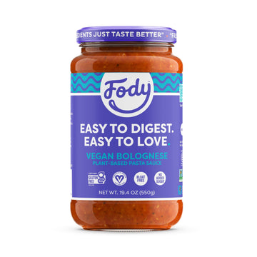 Fody Foods Vegan Bolognese Pasta Sauce, 19.4 Ounces, Low Fodmap Certified & Gut Friendly, Premium Quality Ingredients, Non-Gmo,