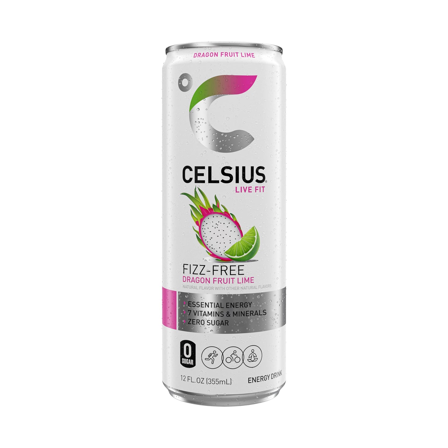 CELSIUS Fizz Free Dragon Fruit Lime  Sugar Free Energy Drink  12 Fl Oz (Pack of 12)