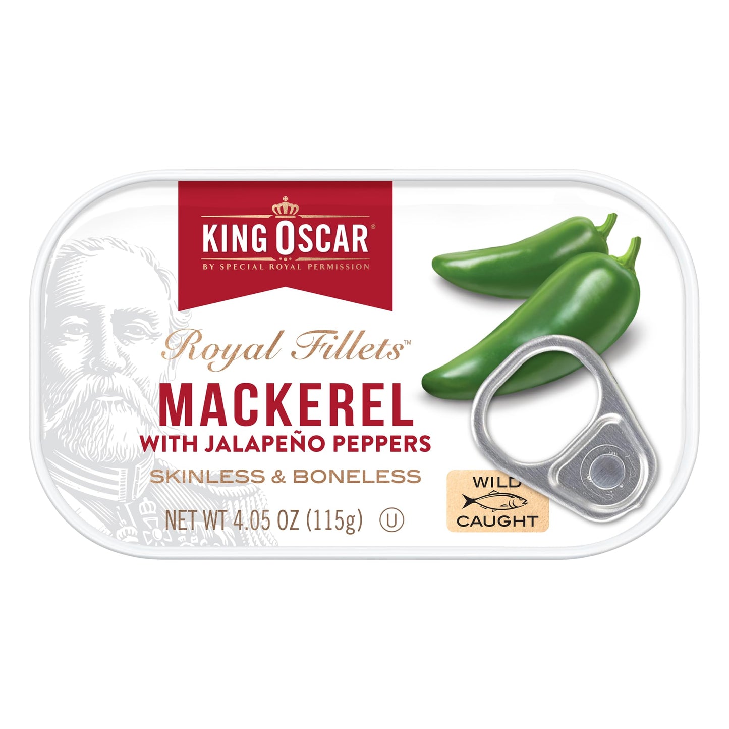 King Oscar Mackerel Fillets with Jalapeño Peppers, 4.05 oz Cans, Pack of 12