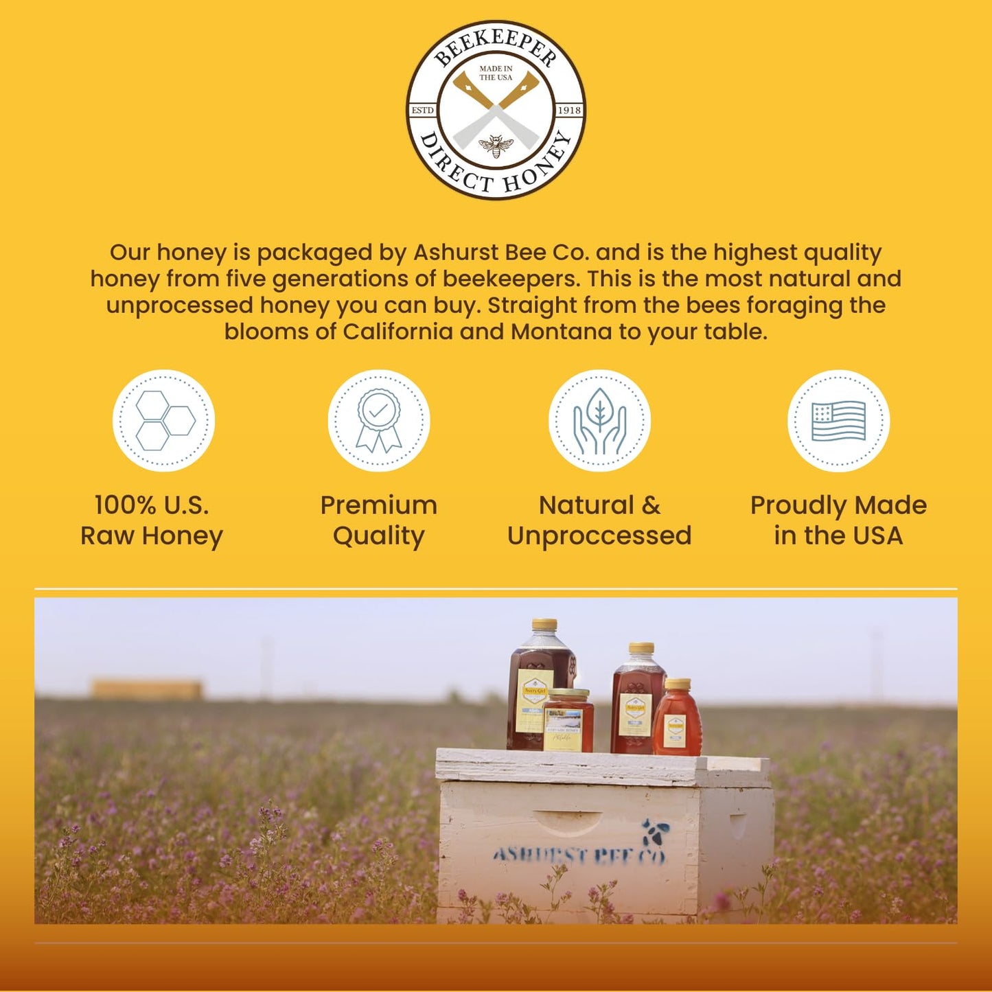 Beekeeper Direct Unfiltered Honey - Real Raw Alfalfa Honey - All Natural Non-Gmo Pure Gourmet Honey - Local California Honey (1L