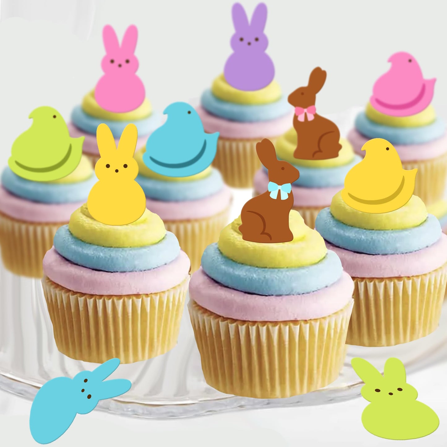 Sugar Robot Edible Easter Cupcake Toppers for Cake Decorating - Edible Bunnies Decor - Bunnies & Chicks Cake Toppers and Cupcake