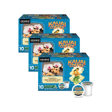 Kauai Coffee K-Cup Pods - Vanilla Macadamia Nut Flavor - Premium Arabica, 10 CT (Pack of 3)