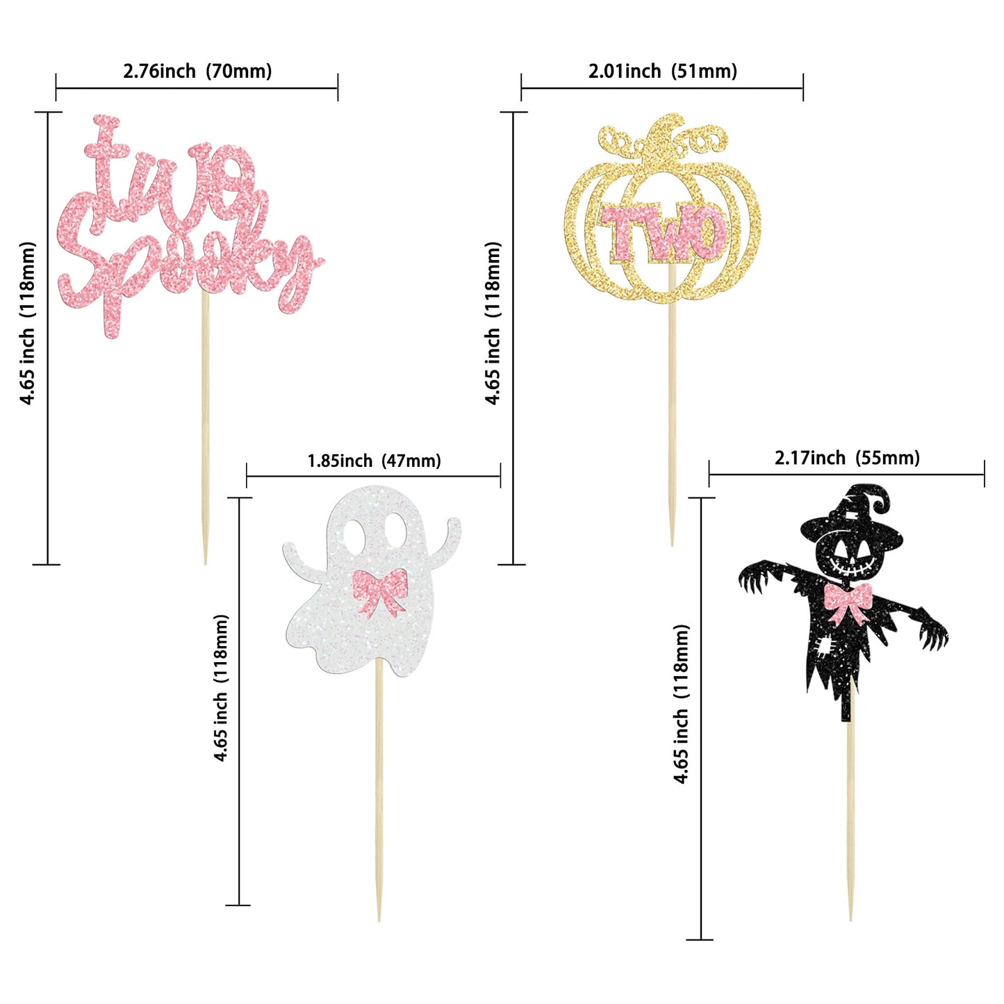 Gyufise 24Pcs Halloween Two Spooky Cupcake Toppers Pink Glitter Ghost Pumpkin Cupcake Picks Girl Spooky Halloween Cake Decoratio