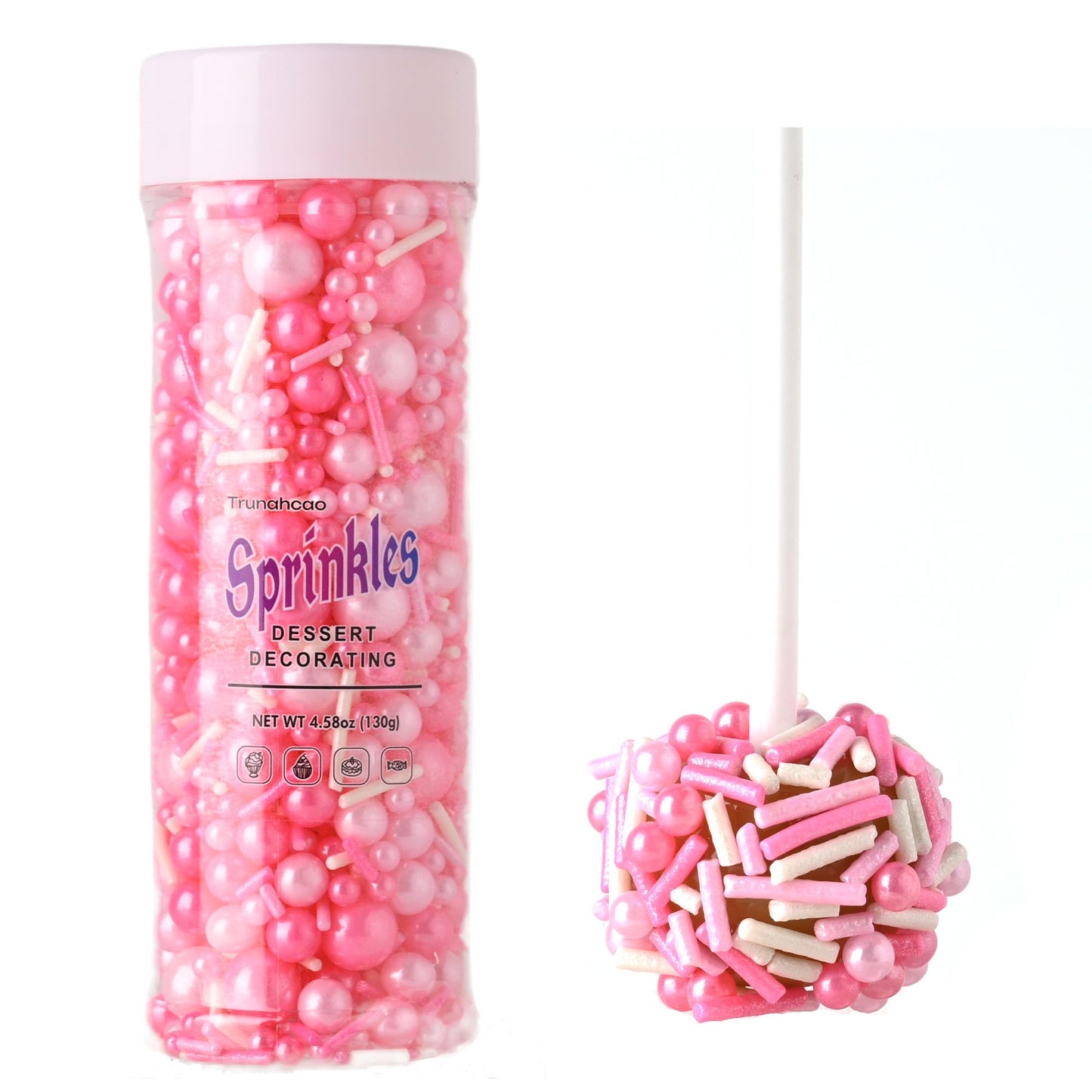 Trunahcao Edible Pink Sprinkles Jimmies Mix for Cakes, Cookies, Ice Cream, Baking, Cupcake Decoration