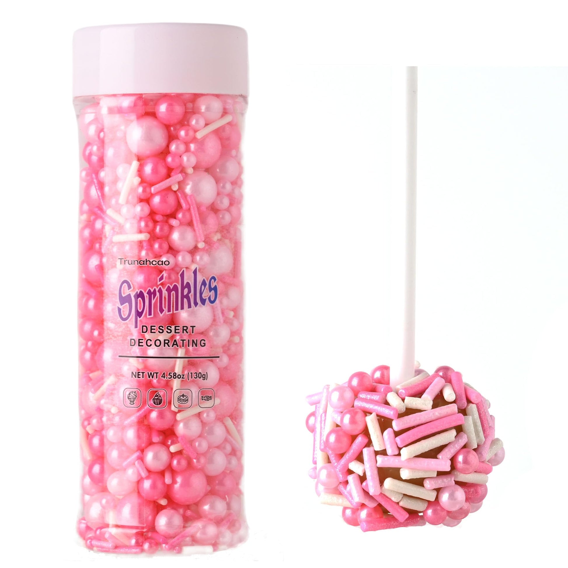 Trunahcao Edible Pink Sprinkles Jimmies Mix for Cakes, Cookies, Ice Cream, Baking, Cupcake Decoration