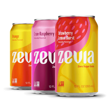 Zevia Zero Sugar Soda, Fruity Variety Pack, 12 oz Cans (24-Pack) - Naturally Sweetened, Zero Calorie Sugar Free Soda - Non-GMO P