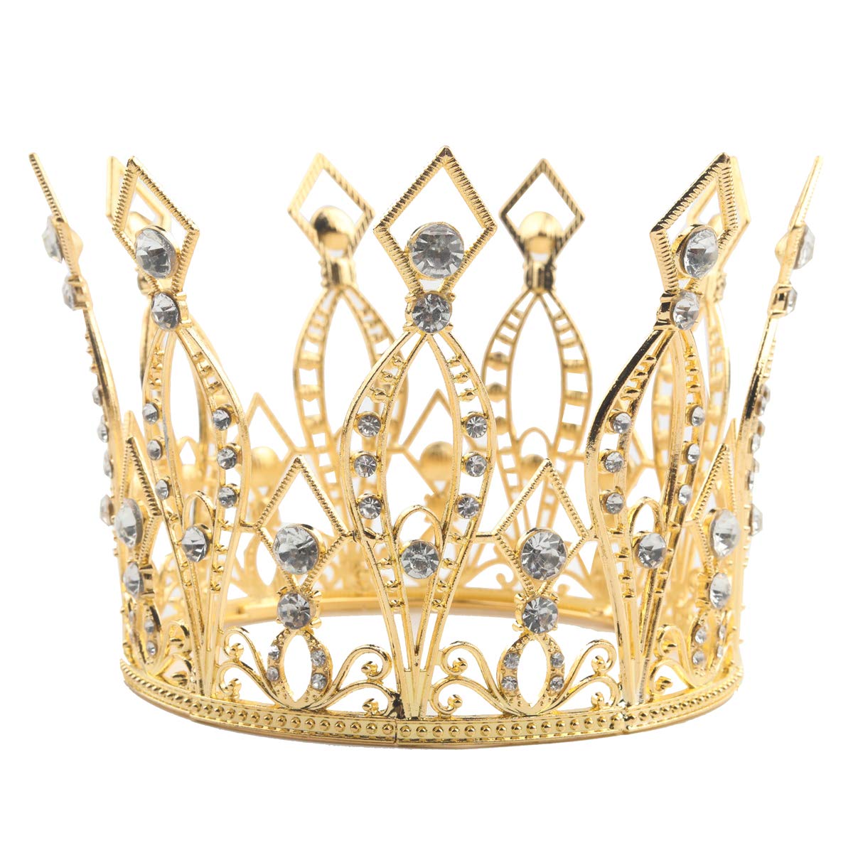 Janou Crown Tiara Cake Topper Crystal Children Hair Ornaments For Wedding Birthday Baby Shower Party Cake Decoration (Gold)