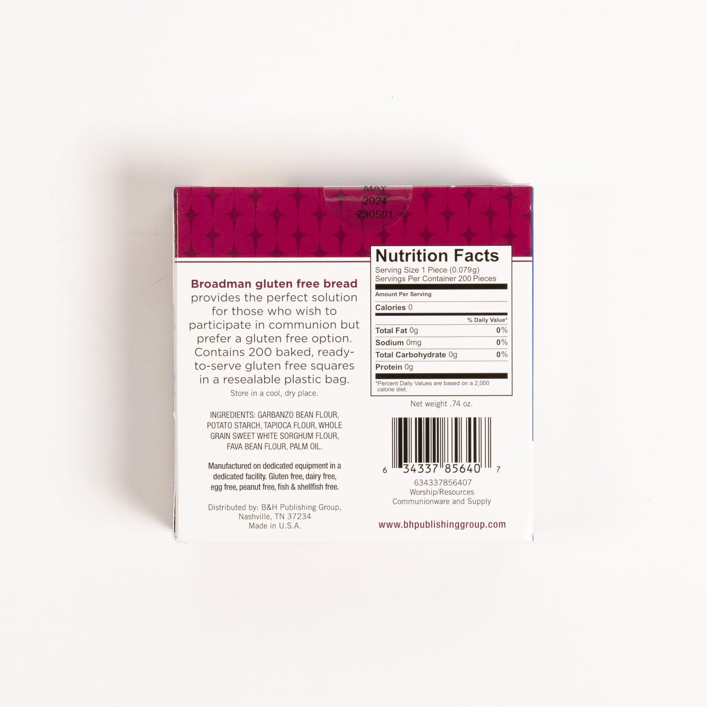 B & H Publishing 144321 Communion-Bread Baked Gluten Free Square - Pack Of 200