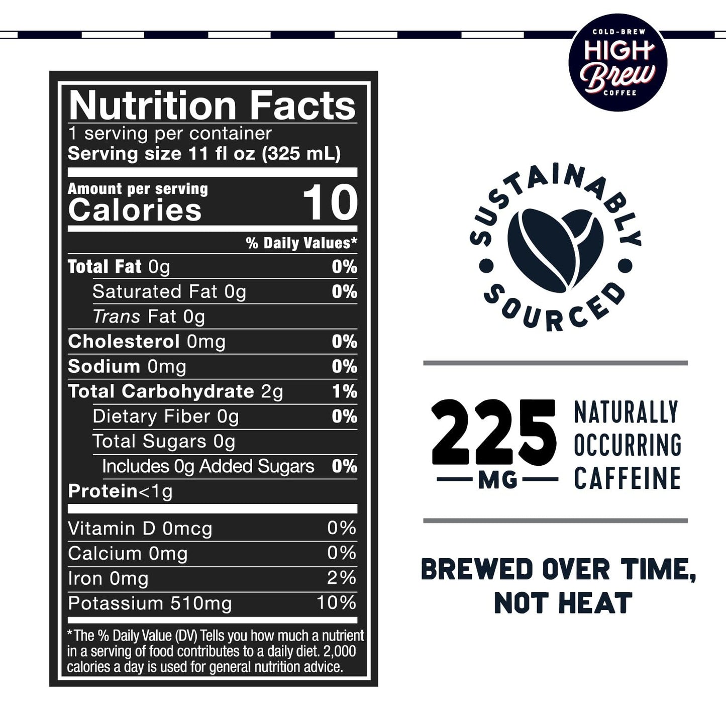 High Brew Coffee Cold Brew Iced Coffee, Lightly Sweetened, 225 mg Caffeine, 11 Fl Oz, Pack of 12, Low-Acid, Ready-to-Drink