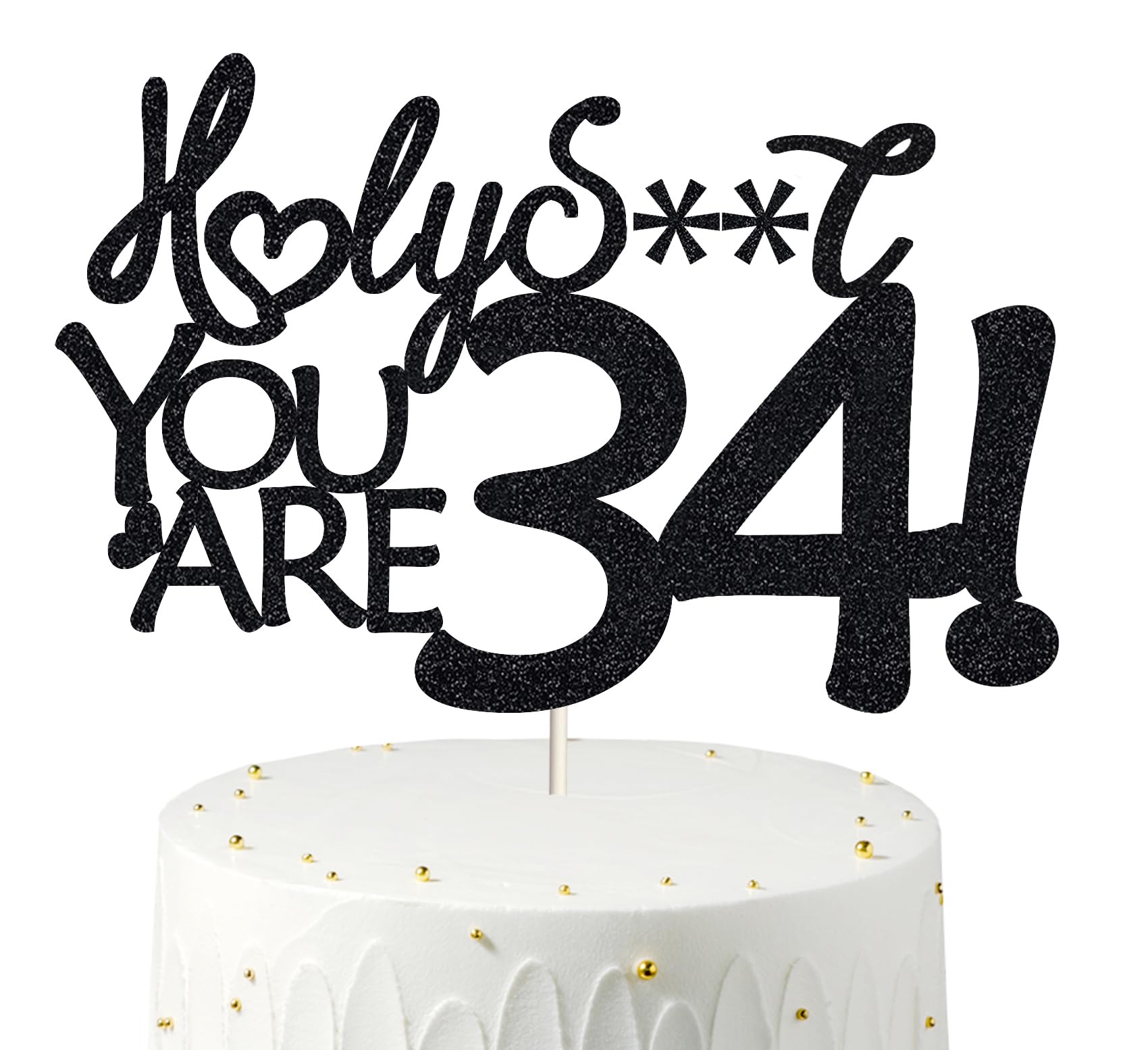 Happy 34th Birthday Cake Topper 34 Birthday Cake Toppers-Black Glitter, Funny 34th Cake Topper for Men,34 Cake Topper For Women,