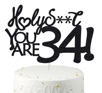 Happy 34th Birthday Cake Topper 34 Birthday Cake Toppers-Black Glitter, Funny 34th Cake Topper for Men,34 Cake Topper For Women,