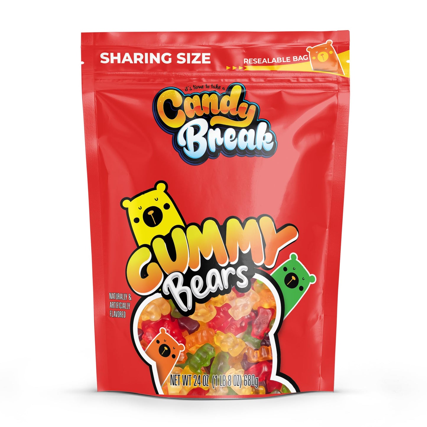 Candy Break Gummy Bears, Six Flavor Gummies, Sweet & Fruity Candy Snacks for Kids & Adults, Bulk Candies Share Size Bag, Variety